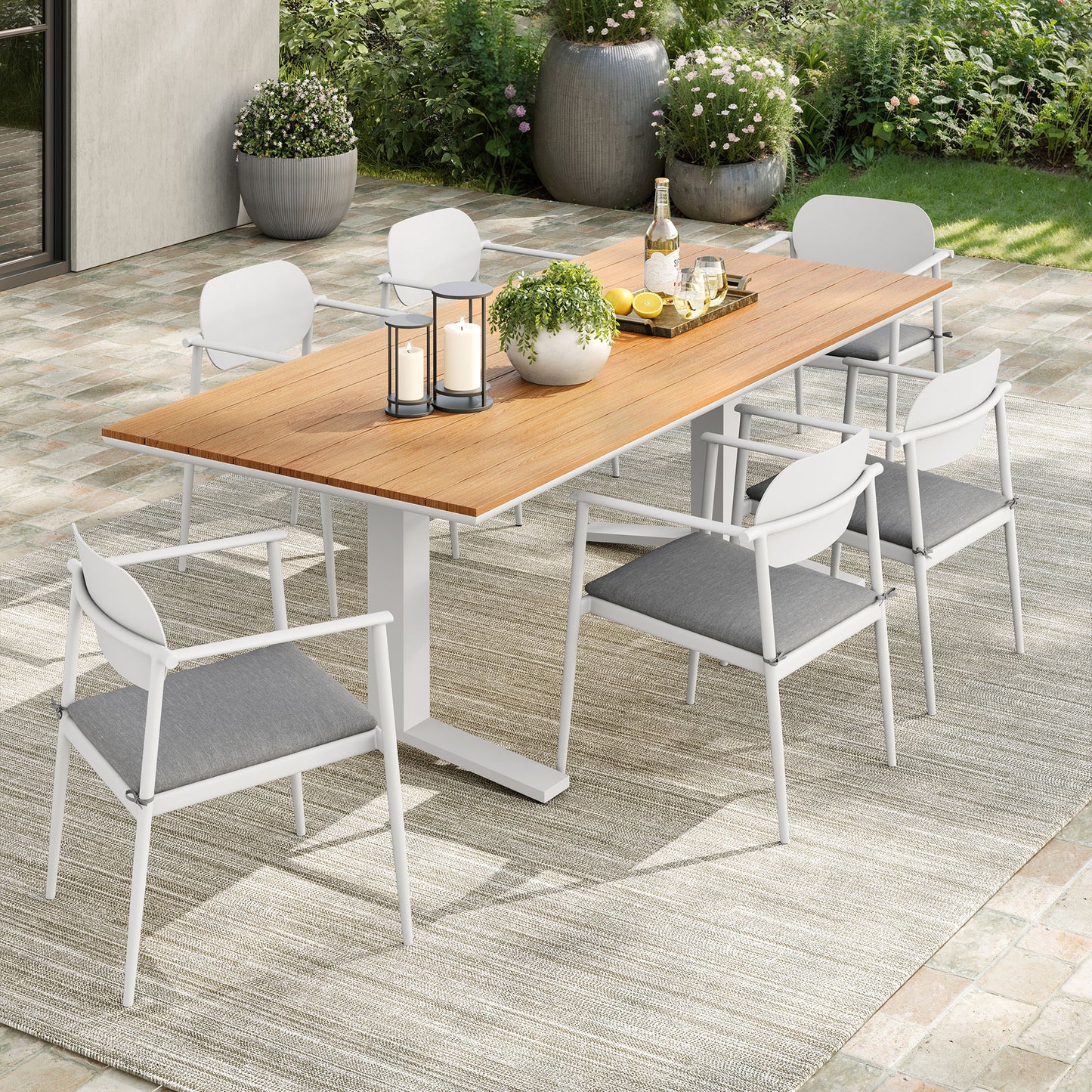 Amber 7-Piece Outdoor Patio Aluminum Dining Set in White Light Gray