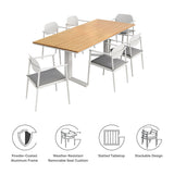 Amber 7-Piece Outdoor Patio Aluminum Dining Set in White Light Gray