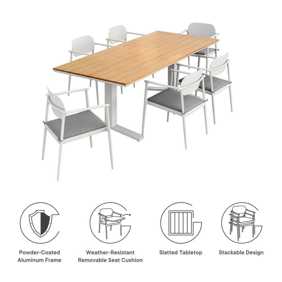 Amber 7-Piece Outdoor Patio Aluminum Dining Set in White Light Gray