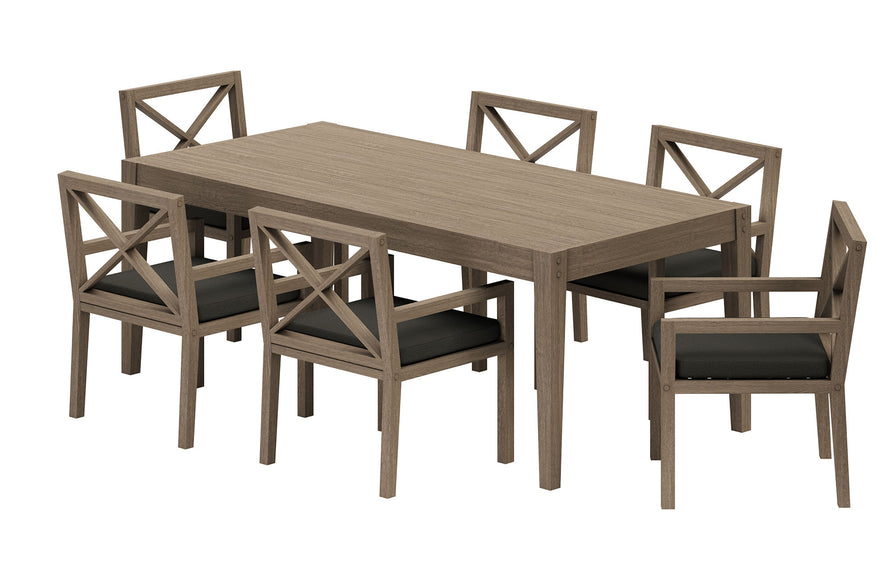 Roan 7-Piece Outdoor Patio Teak Wood Dining Set in Weathered Gray Flint