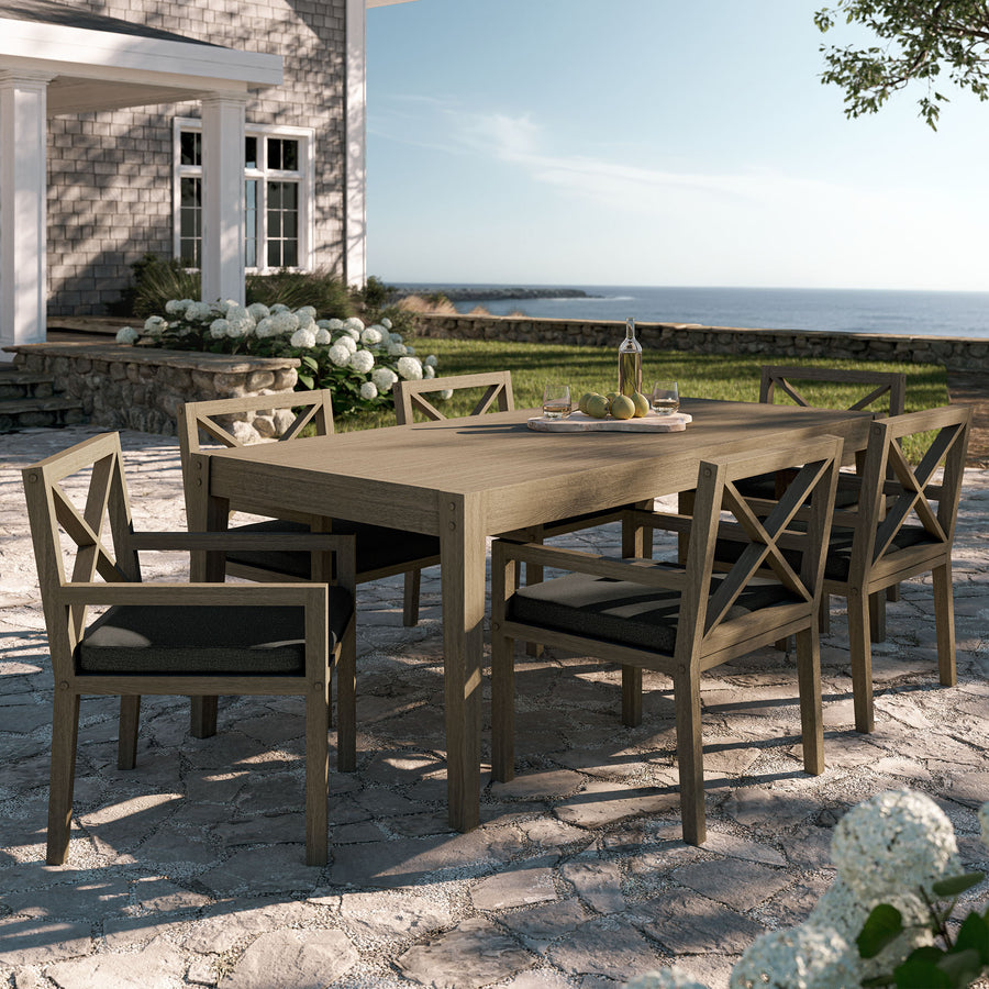 Roan 7-Piece Outdoor Patio Teak Wood Dining Set in Weathered Gray Flint