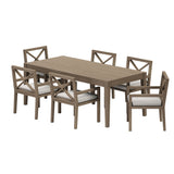 Roan 7-Piece Outdoor Patio Teak Wood Dining Set in Weathered Gray Pebble