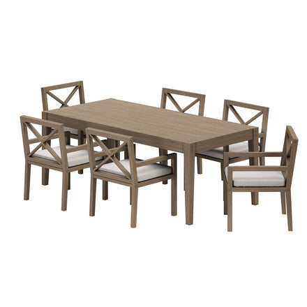 Northlake 7-Piece Outdoor Patio Teak Wood Dining Set in Weathered Gray Pebble