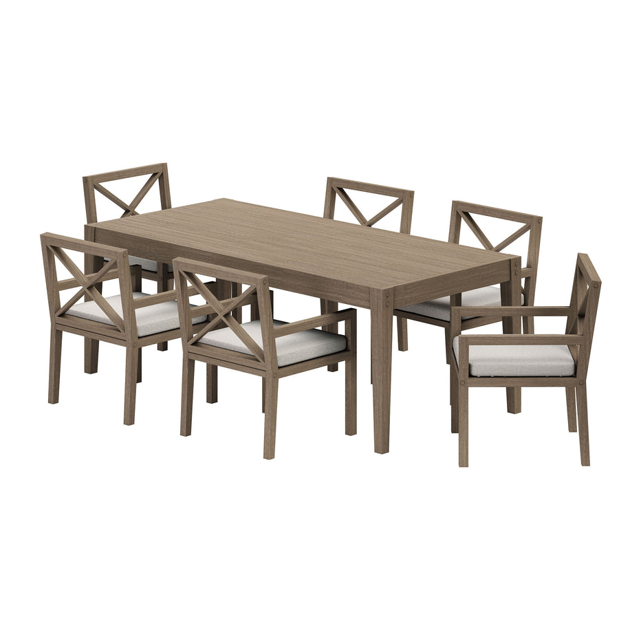 Roan 7-Piece Outdoor Patio Teak Wood Dining Set in Weathered Gray Pebble