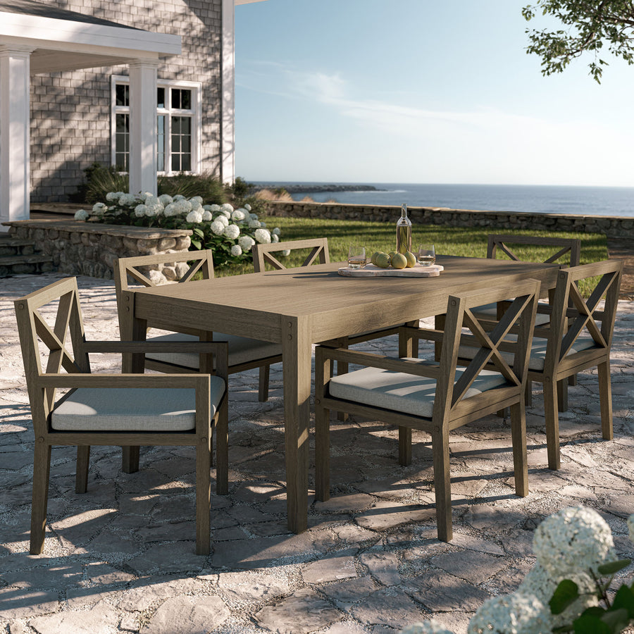 Roan 7-Piece Outdoor Patio Teak Wood Dining Set in Weathered Gray Pebble