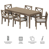 Roan 7-Piece Outdoor Patio Teak Wood Dining Set in Weathered Gray Pebble