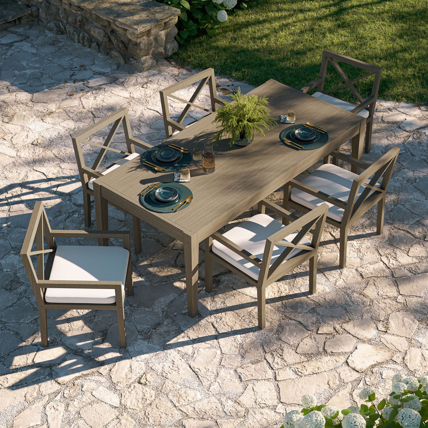 Northlake 7-Piece Outdoor Patio Teak Wood Dining Set by Furniture For America