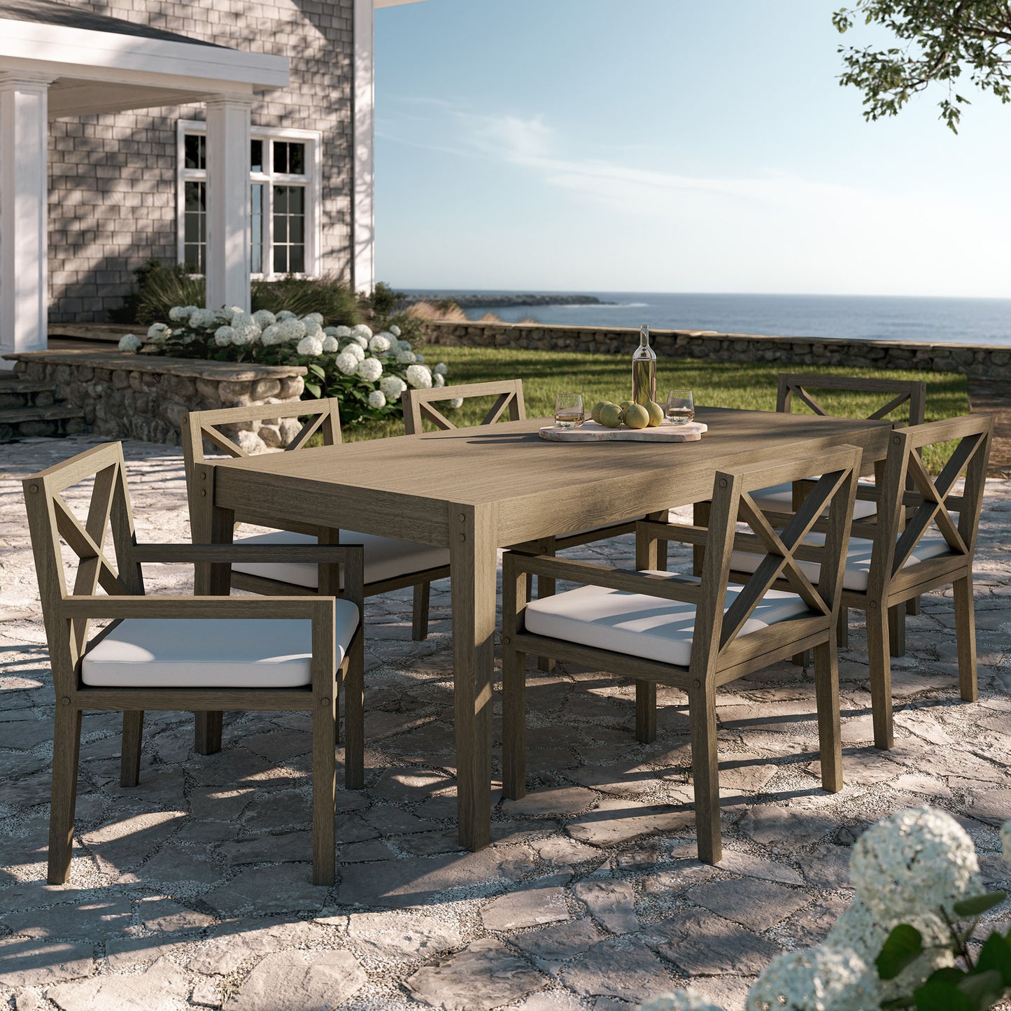 Northlake 7-Piece Outdoor Patio Teak Wood Dining Set by Furniture For America