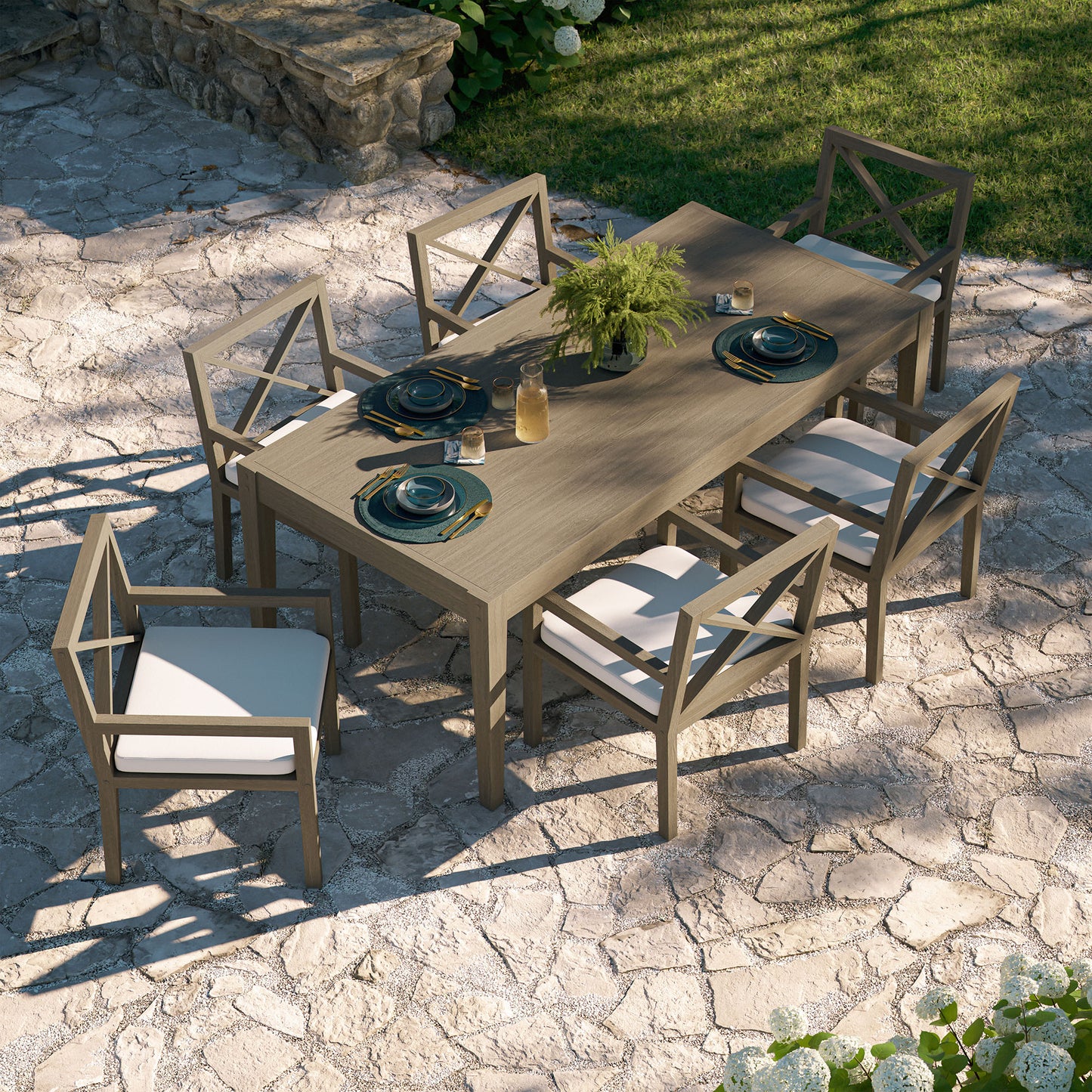 Northlake 7-Piece Outdoor Patio Teak Wood Dining Set by Furniture For America