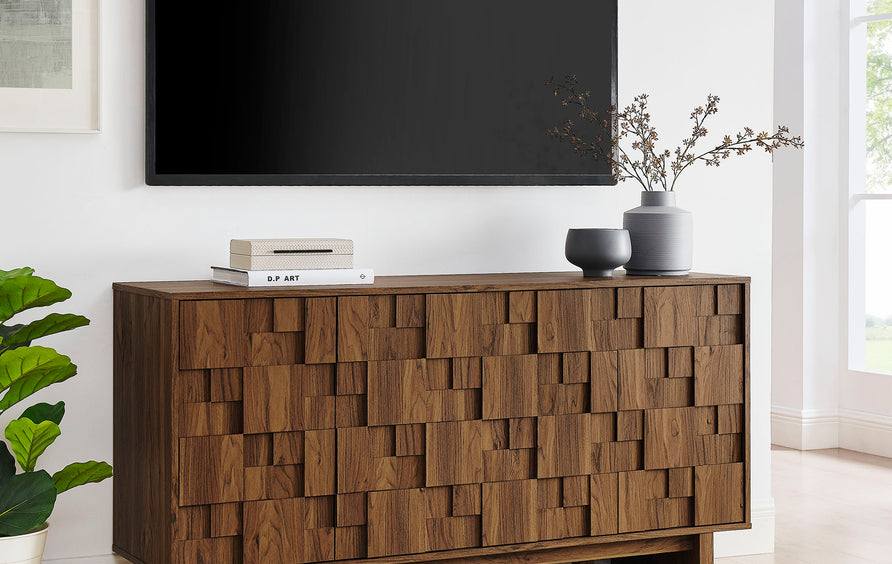 Hammerfest 59 Inch 4 Door Geometric Sideboard in Walnut