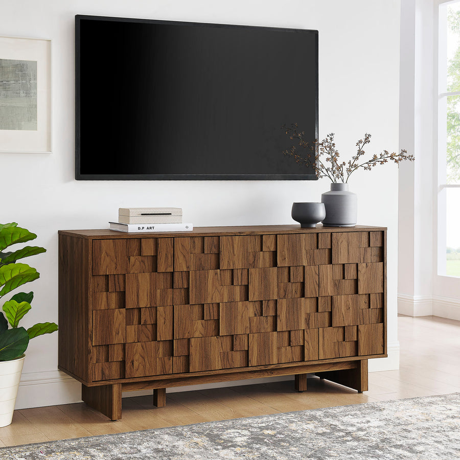 Hammerfest 59 Inch 4 Door Geometric Sideboard in Walnut