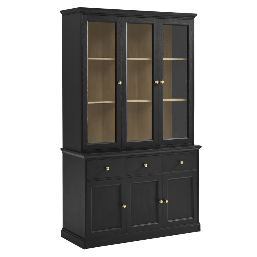 Yvaine 79 Inch Large Storage Display Cabinet in Black Oak