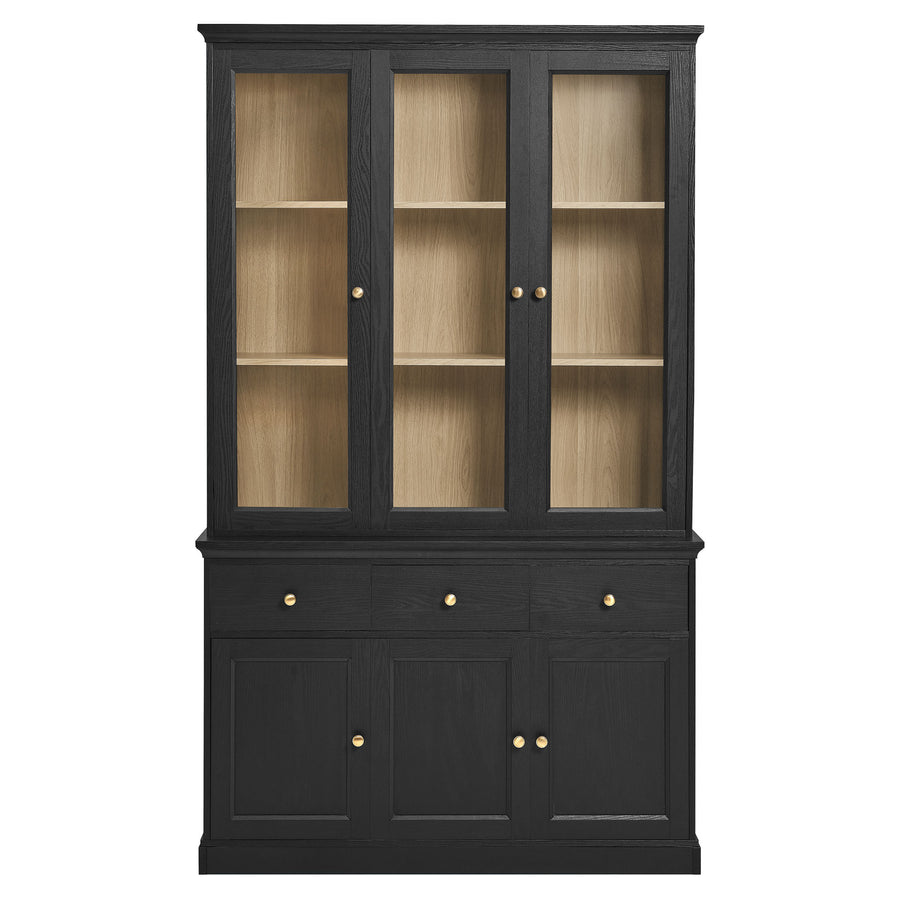 Yvaine 79 Inch Large Storage Display Cabinet in Black Oak