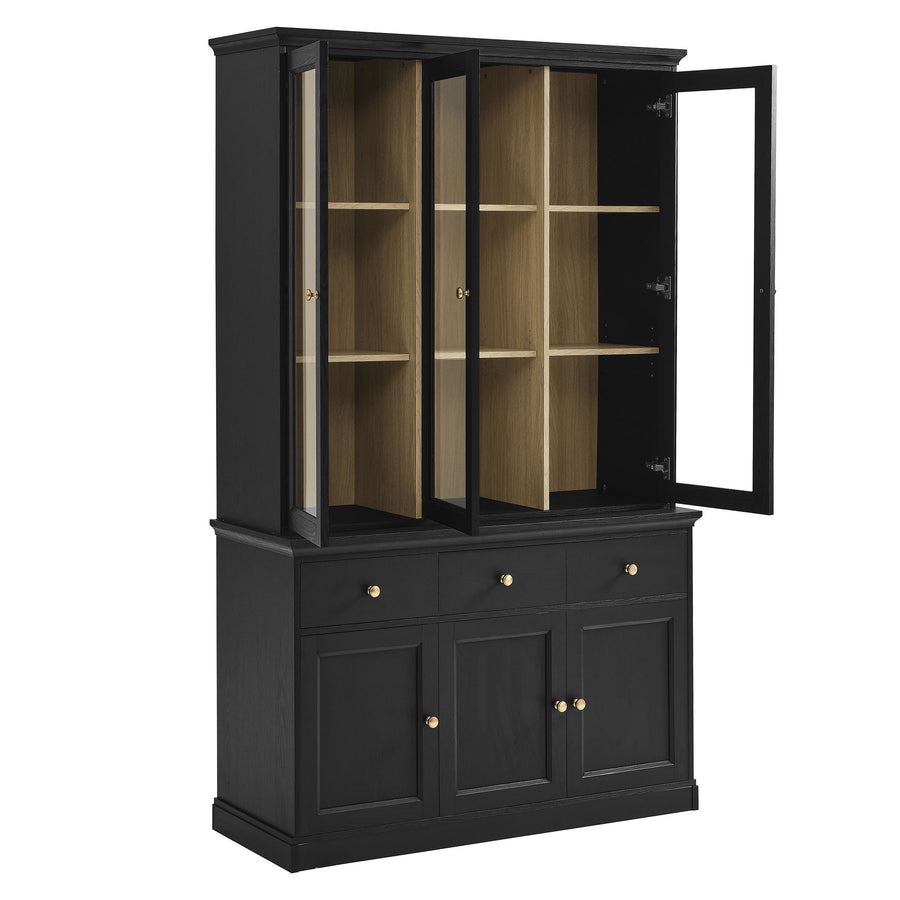Yvaine 79 Inch Large Storage Display Cabinet in Black Oak