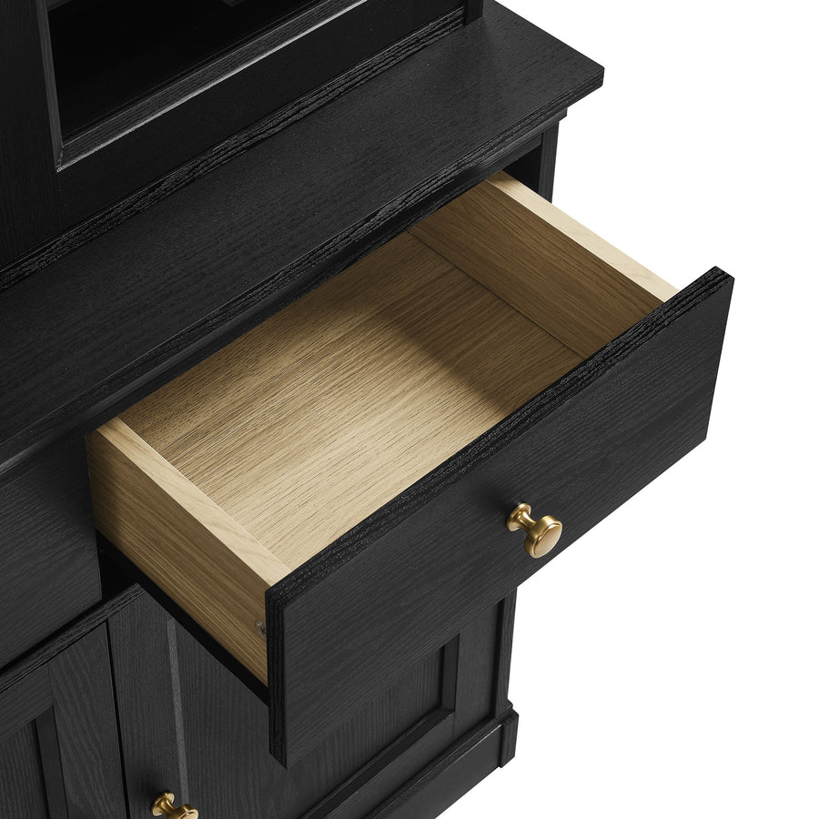 Yvaine 79 Inch Large Storage Display Cabinet in Black Oak