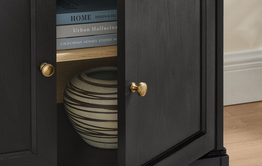 Yvaine 79 Inch Large Storage Display Cabinet in Black Oak