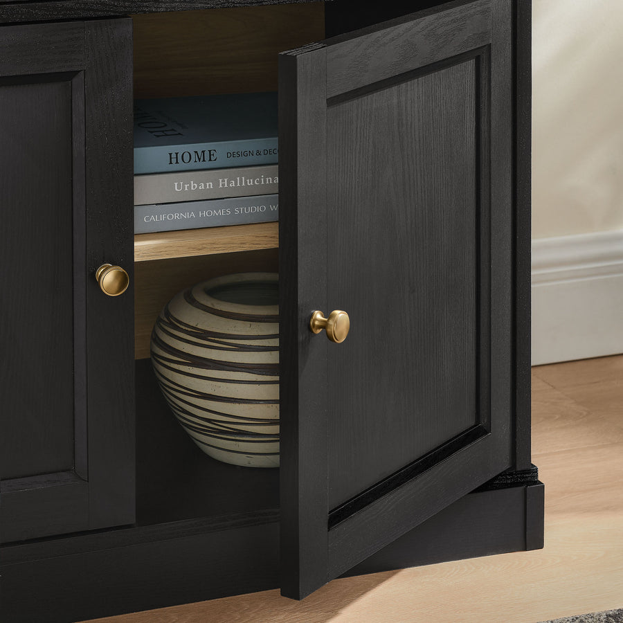 Yvaine 79 Inch Large Storage Display Cabinet in Black Oak