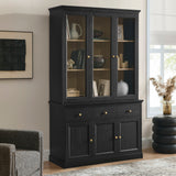 Yvaine 79 Inch Large Storage Display Cabinet in Black Oak