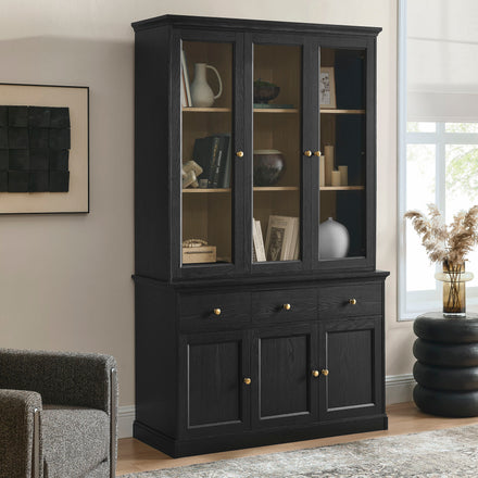 Amara 79 Inch Large Storage Display Cabinet in Black Oak