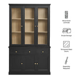 Yvaine 79 Inch Large Storage Display Cabinet in Black Oak