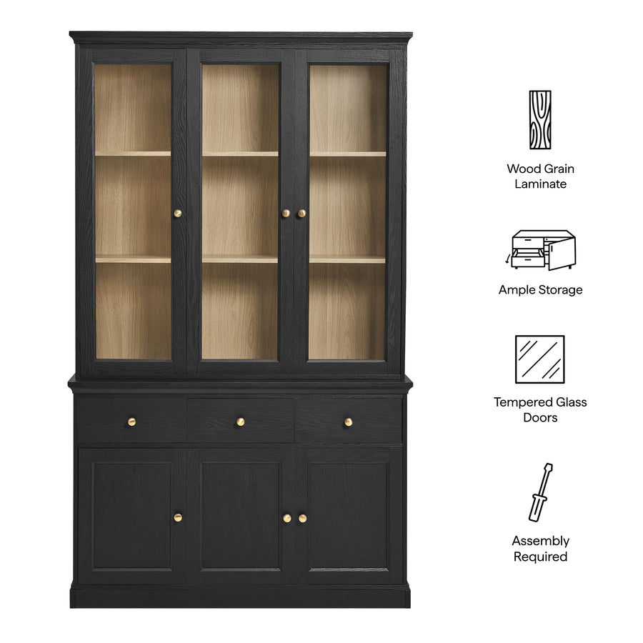 Yvaine 79 Inch Large Storage Display Cabinet in Black Oak