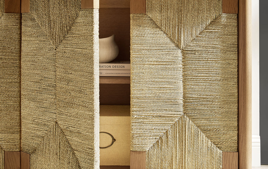 Peniscola 71 Inch Oak Wood Seagrass Sideboard in Oak