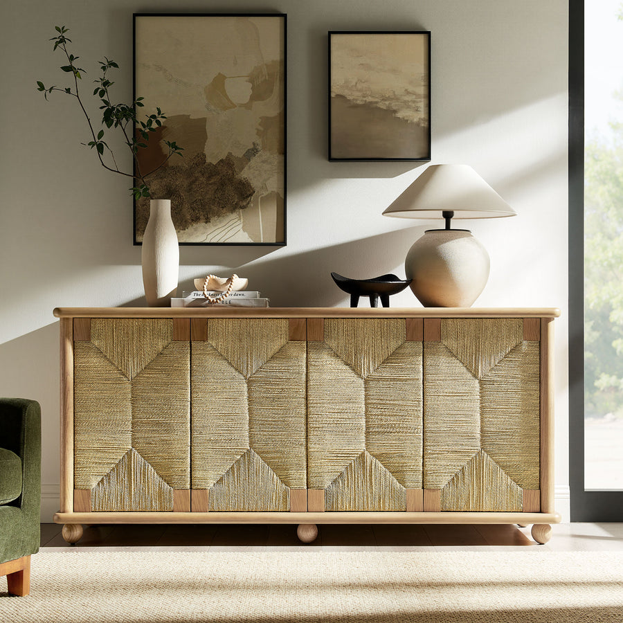 Peniscola 71 Inch Oak Wood Seagrass Sideboard in Oak