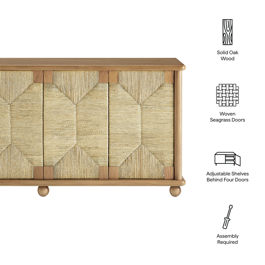Peniscola 71 Inch Oak Wood Seagrass Sideboard in Oak