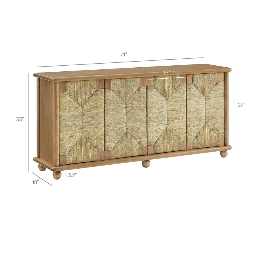 Peniscola 71 Inch Oak Wood Seagrass Sideboard in Oak
