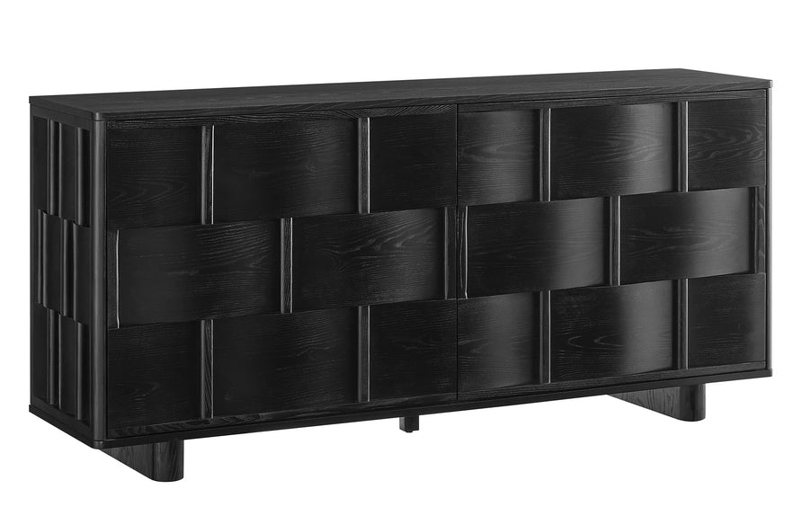 Ursuline 71" Woven Design Buffet Storage Cabinet in Black