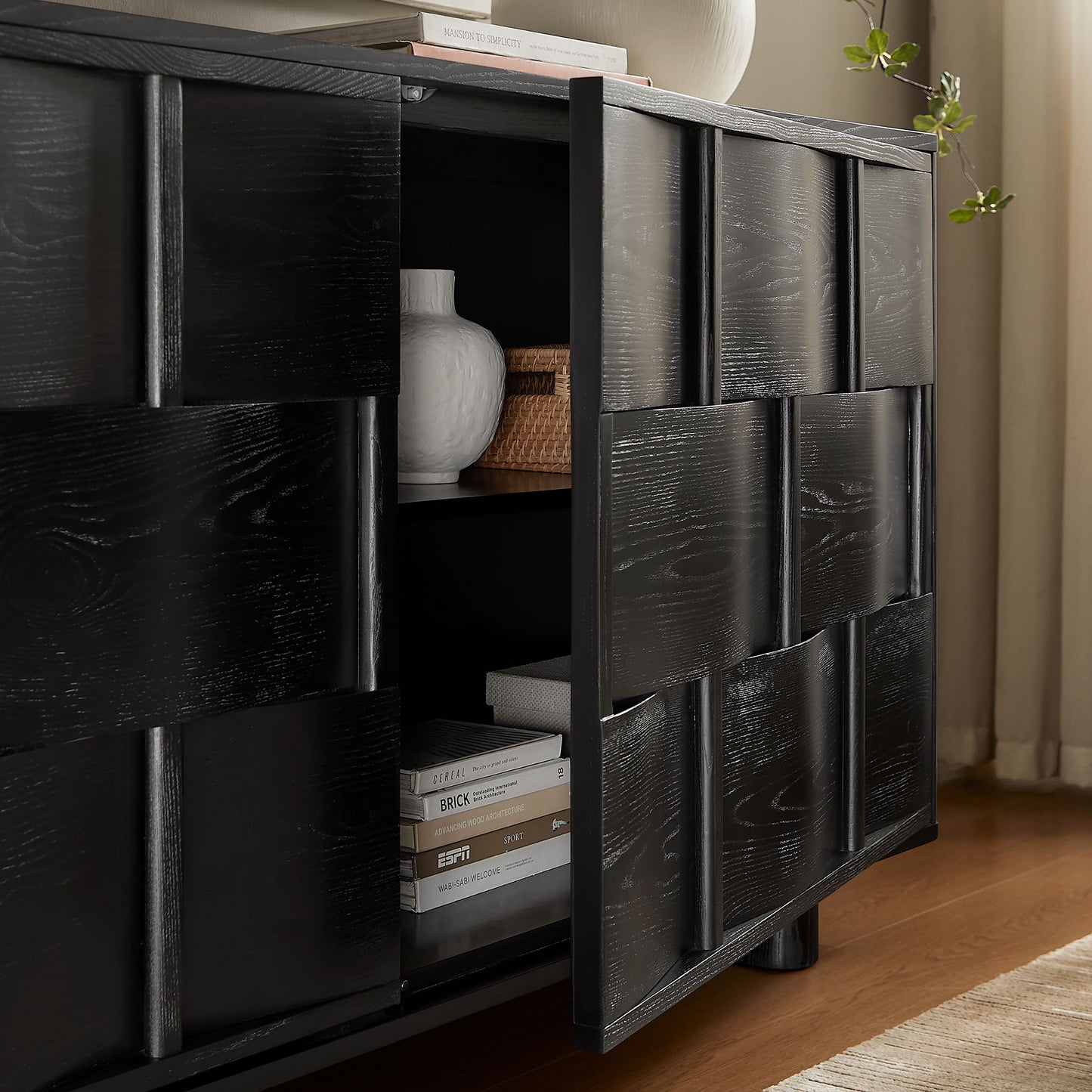 Foundry 71" Woven Design Buffet Storage Cabinet by Furniture for America