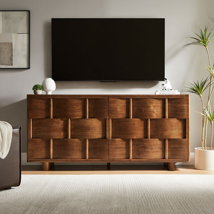 Foundry 71" Woven Design Buffet Storage Cabinet in Walnut
