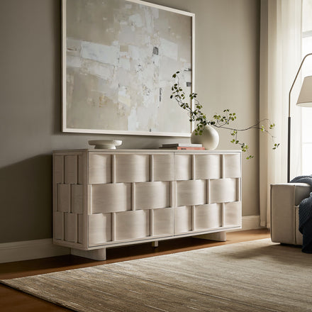 Foundry 71" Woven Design Buffet Storage Cabinet in White Wash