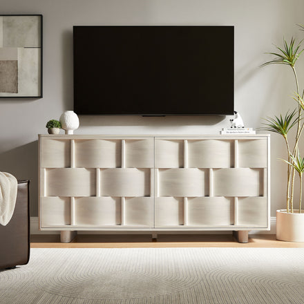 Foundry 71" Woven Design Buffet Storage Cabinet in White Wash