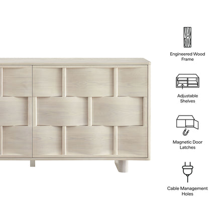 Foundry 71" Woven Design Buffet Storage Cabinet in White Wash