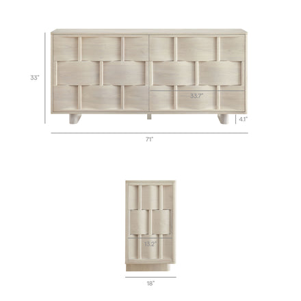 Foundry 71" Woven Design Buffet Storage Cabinet in White Wash
