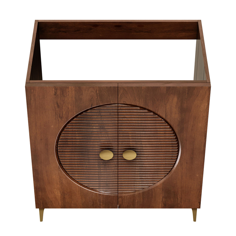 Inara 30" Fluted Wood Vanity Cabinet Without Sink in Walnut