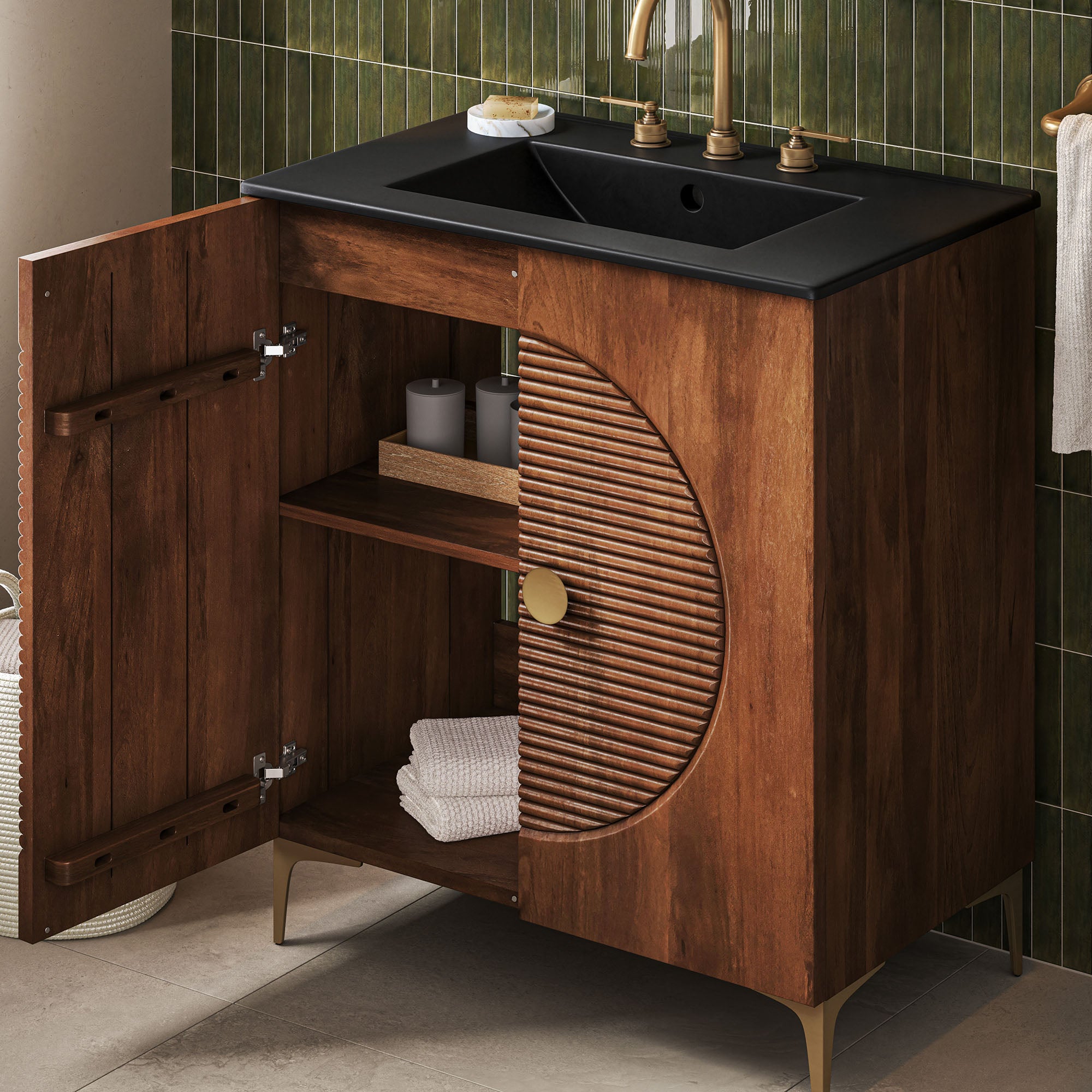 Vernon 30" Fluted Wood Vanity Cabinet Without Sink by Furniture for America