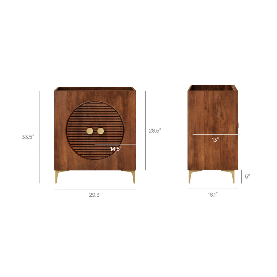Inara 30" Fluted Wood Vanity Cabinet Without Sink in Walnut