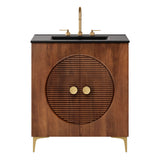 Inara 30" Fluted Wood Vanity Cabinet With Sink in Walnut Black