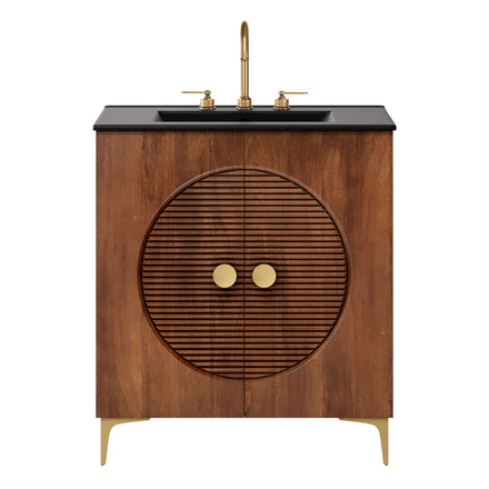 Vernon 30" Fluted Wood Vanity Cabinet With Sink in Walnut Black