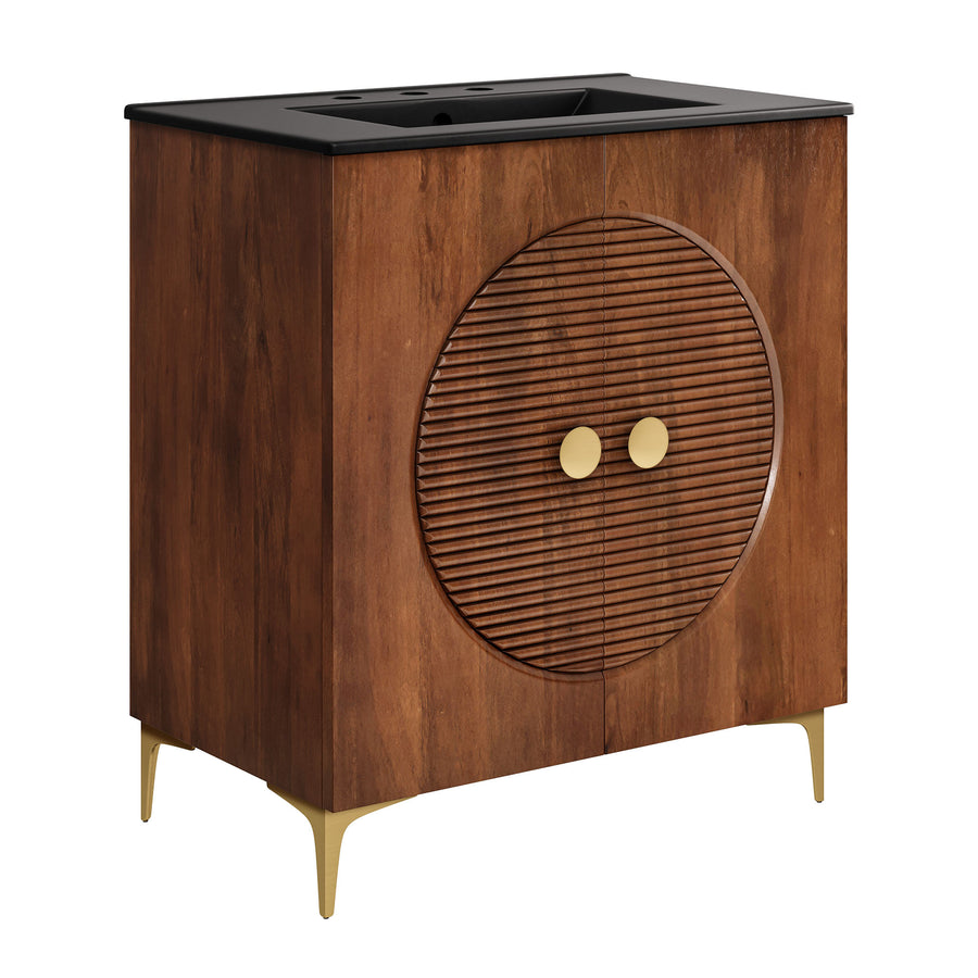 Inara 30" Fluted Wood Vanity Cabinet With Sink in Walnut Black