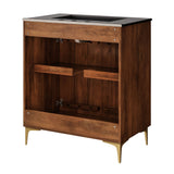 Inara 30" Fluted Wood Vanity Cabinet With Sink in Walnut Black
