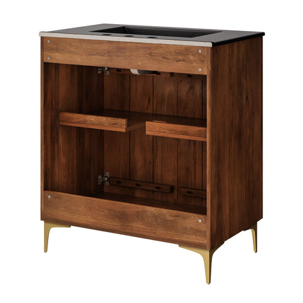 Vernon 30" Fluted Wood Vanity Cabinet With Sink in Walnut Black