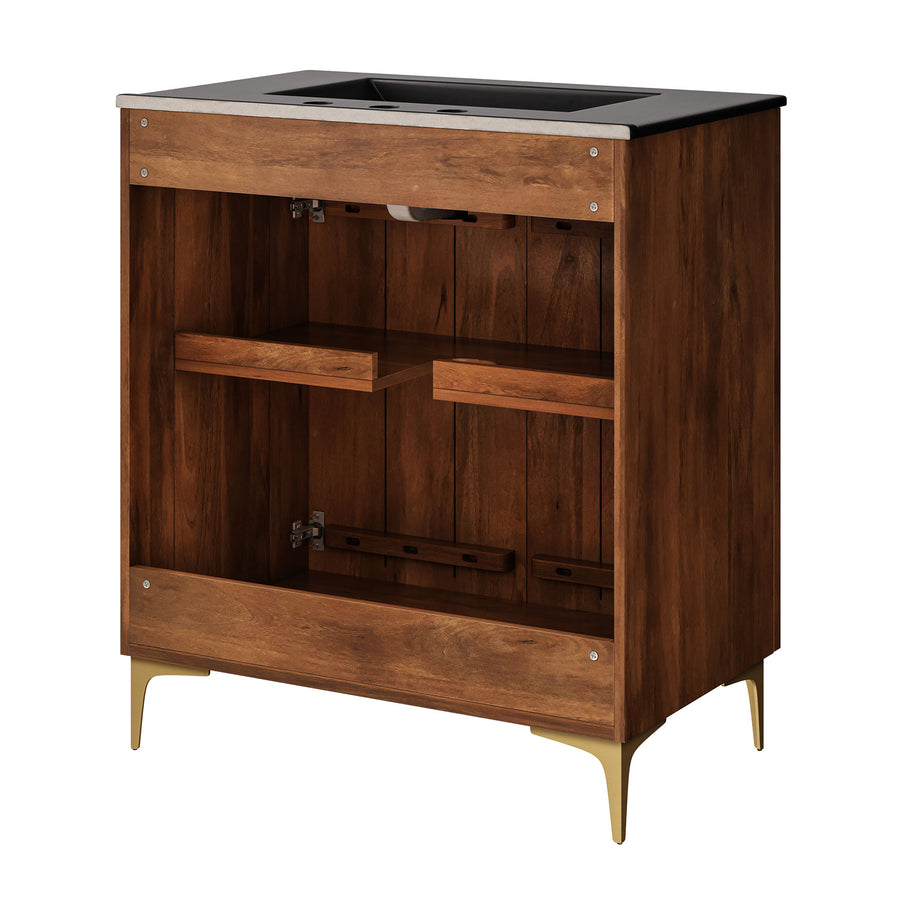 Inara 30" Fluted Wood Vanity Cabinet With Sink in Walnut Black