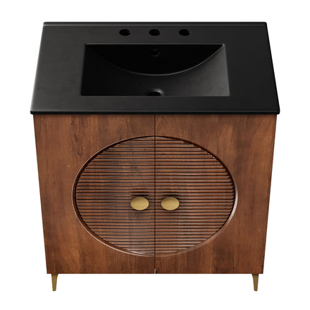 Vernon 30" Fluted Wood Vanity Cabinet With Sink in Walnut Black