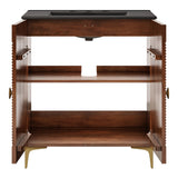 Inara 30" Fluted Wood Vanity Cabinet With Sink in Walnut Black