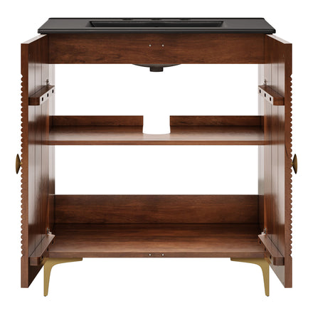 Vernon 30" Fluted Wood Vanity Cabinet With Sink in Walnut Black