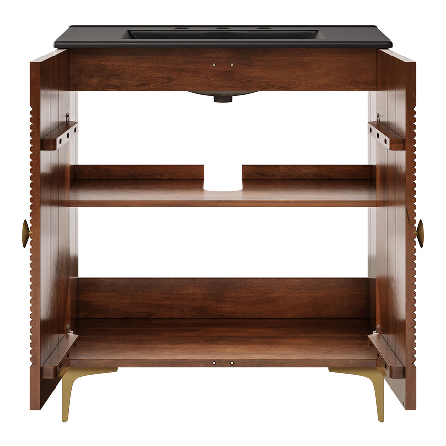 Inara 30" Fluted Wood Vanity Cabinet With Sink in Walnut Black
