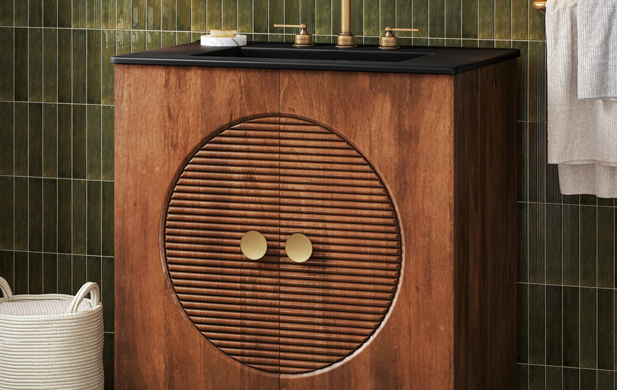 Inara 30" Fluted Wood Vanity Cabinet With Sink in Walnut Black